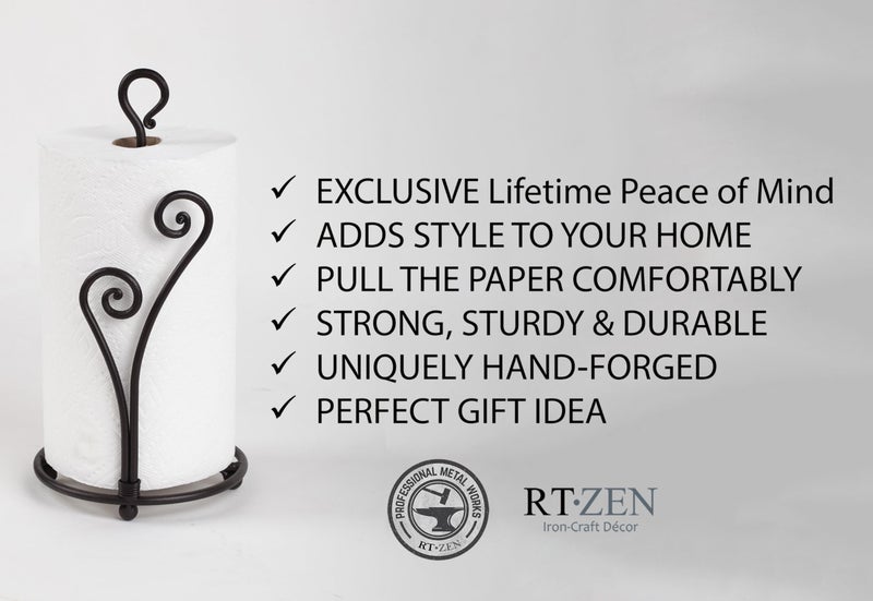 RTZEN Matte Black Paper Towel Holder Countertop - Decorative Farmhouse Paper Towel Roll Holder - Rustic Metal Modern Stand for Kitchen or Bathroom (Heart Shaped) - Image 2